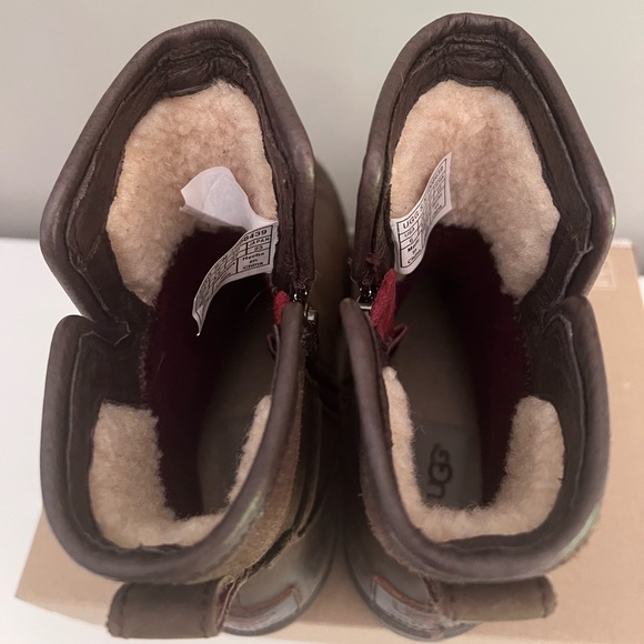 UGG Australia Simmens Leather Boots Shoes Stout Brown Women’s 6 Zipper Mid Calf - Picture 3 of 10